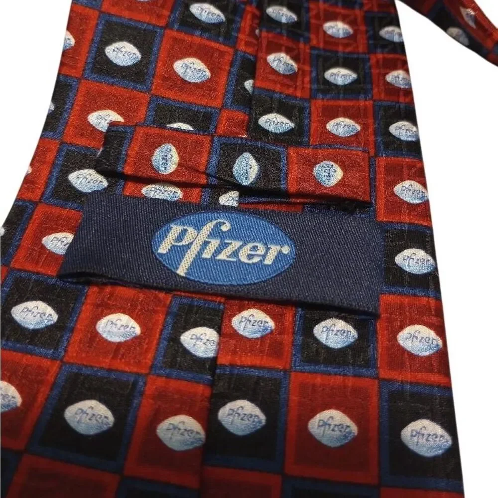 Pfizer Necktie Mens Red Blue Square Pattern Silk Blend Business Formal 59 inches